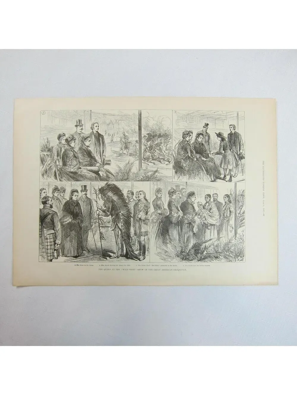 Antique 1887 Print Queen Wild West Show Great American Exhibition Indian Chief